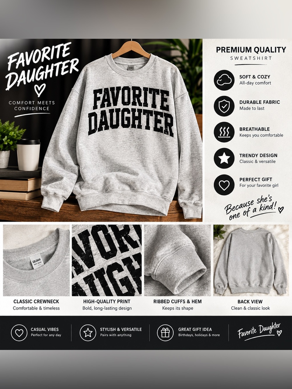 Favorite Daughter' Crewneck Sweatshirt - Gray